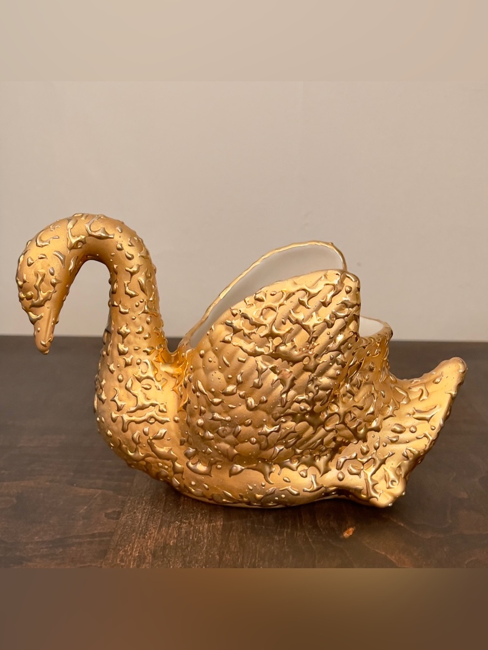 Vintage 22K Weeping Bright Gold Swan Planter MCM Large 9” Flawless